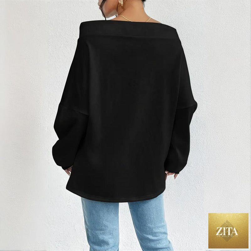 Plus size off shoulder pullover by Zita La Belle Elite, casualwear with a relaxed fit and stylish off-shoulder design.