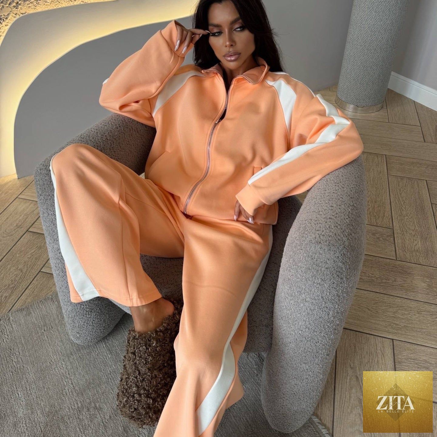FitiqueFit women's long-sleeve zip-up jacket and sweatpants two-piece set, casual athletic activewear ensemble with comfortable fit.