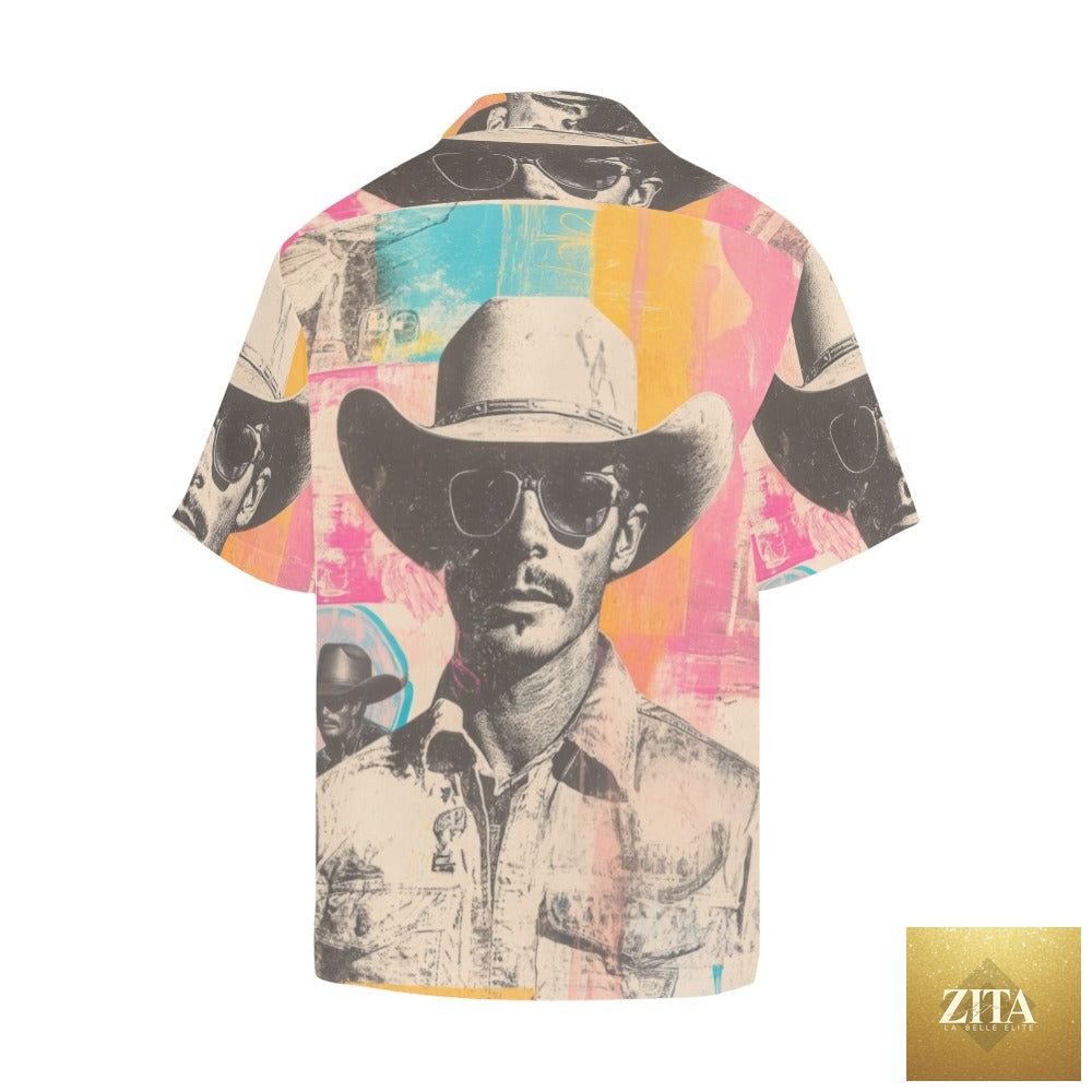 Retro Pop Western Cool Cowboy men's camp T-shirt by Baha Ranch Western Wear featuring cowboy-inspired design and vintage style.