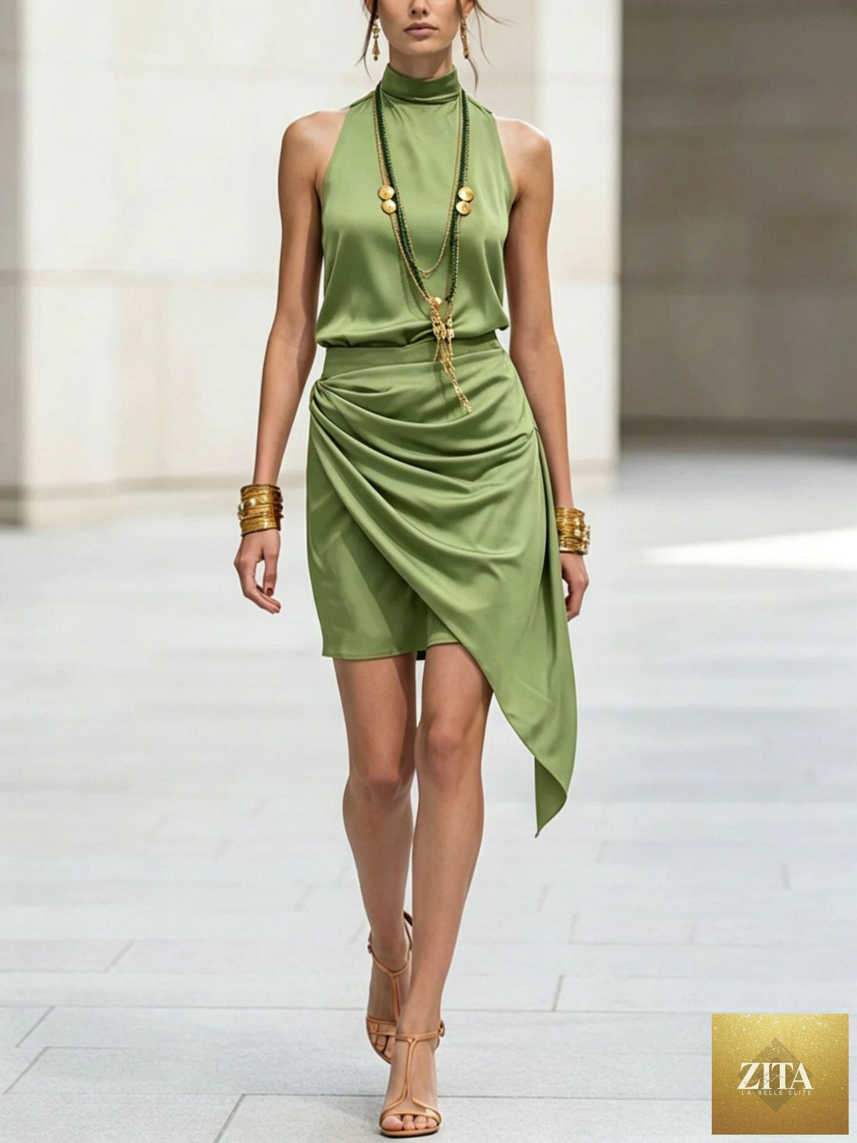 Women's double-layer asymmetrical hem mini skirt by Zita La Belle Elite, showcasing its casualwear style and unique hem design.