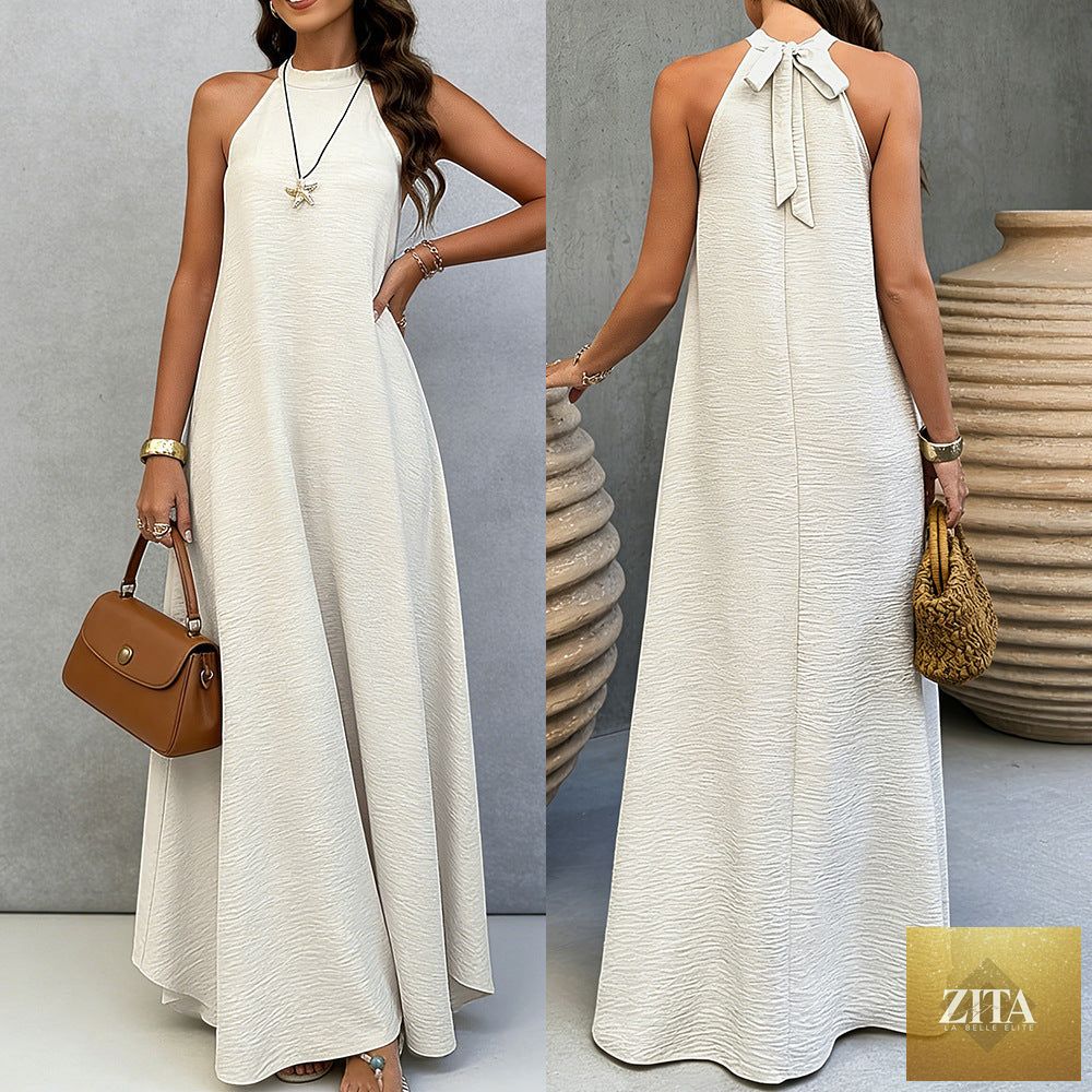 Women's ice silk crinkle sleeveless swing maxi dress by Zita La Belle Elite, flowing casualwear with a relaxed fit and elegant style.