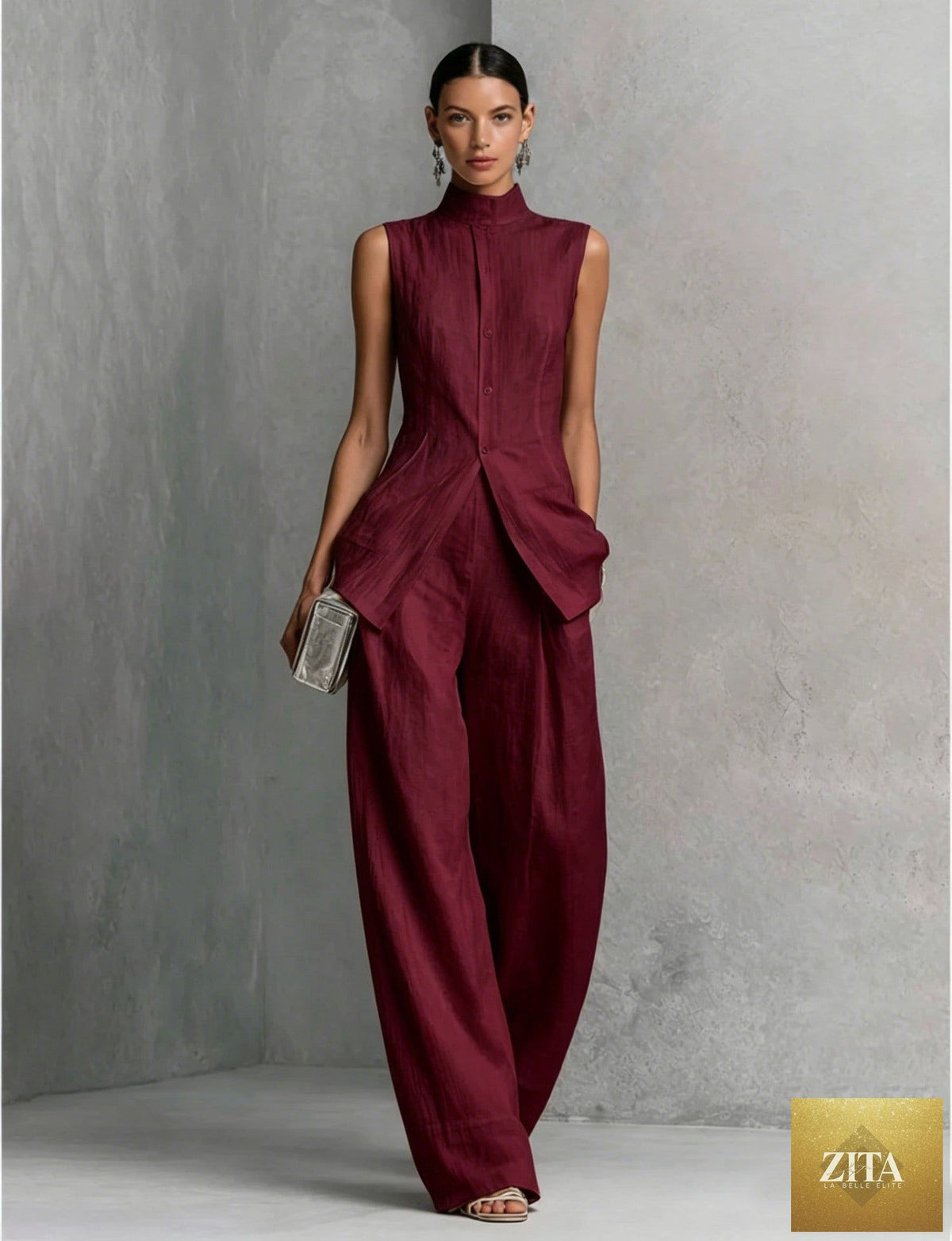 Zita La Belle Elite women's sleeveless top and long pants two-piece casualwear set in solid colors, available in XS to XXL.
