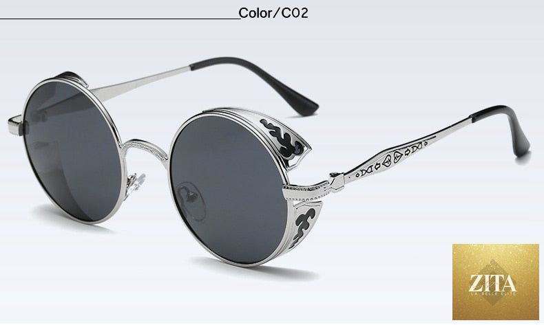 Fashion polarized steampunk sunglasses by FitiqueFit featuring vintage-inspired metal frames and tinted lenses.