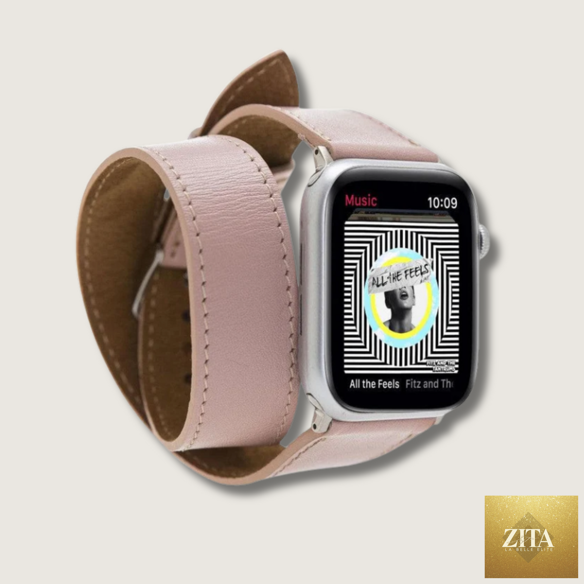 Luxury double wrap pink leather Apple Watch band by LEATHERE, featuring stylish leather strap with silver hardware for Apple Watch.
