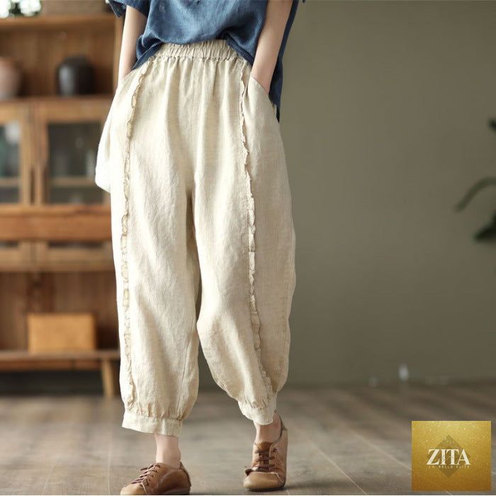 Women's high-waist solid-color harem capri pants by Zita La Belle Elite, casualwear with relaxed fit and comfortable design.