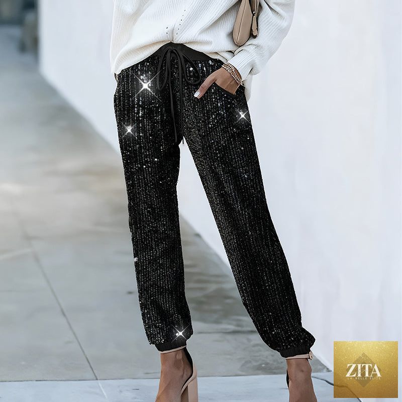 Women's high-waist straight-leg trousers by Zita La Belle Elite, full-length casual pants in a relaxed fit.