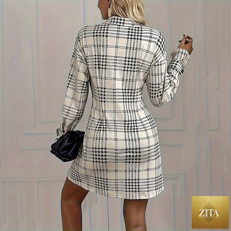 FitiqueFit plaid shirt dress with ruched waist, long sleeves, and A-line mini silhouette, perfect for casual wear.