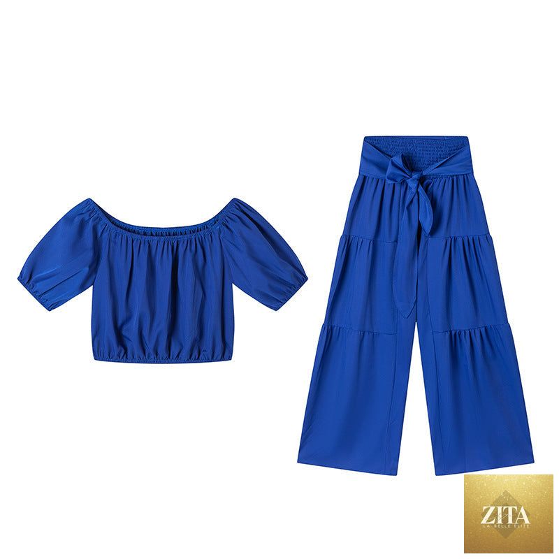 Zita La Belle Elite high-waist flared pants and top two-piece casualwear set in seven colors, displayed on a model.