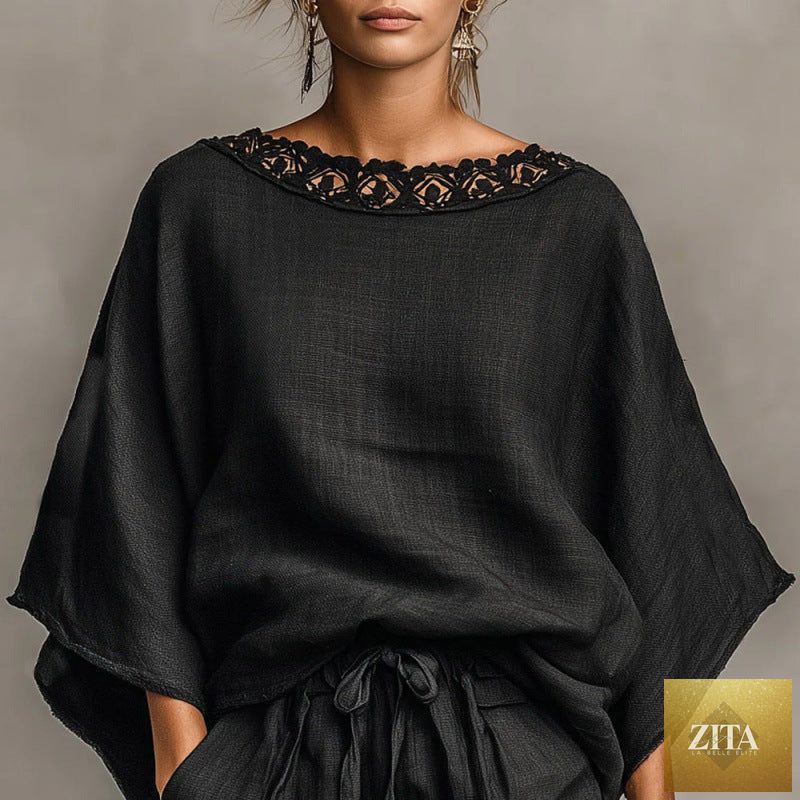 Women’s solid color T-shirt and shorts casualwear set by Zita La Belle Elite, featuring a relaxed fit and comfortable fabric.