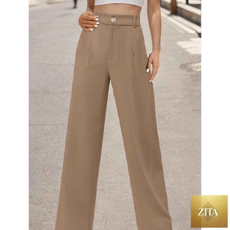 Women’s elegant FitiqueFit suit pants with pockets, casual office trousers featuring a tailored fit and classic design.