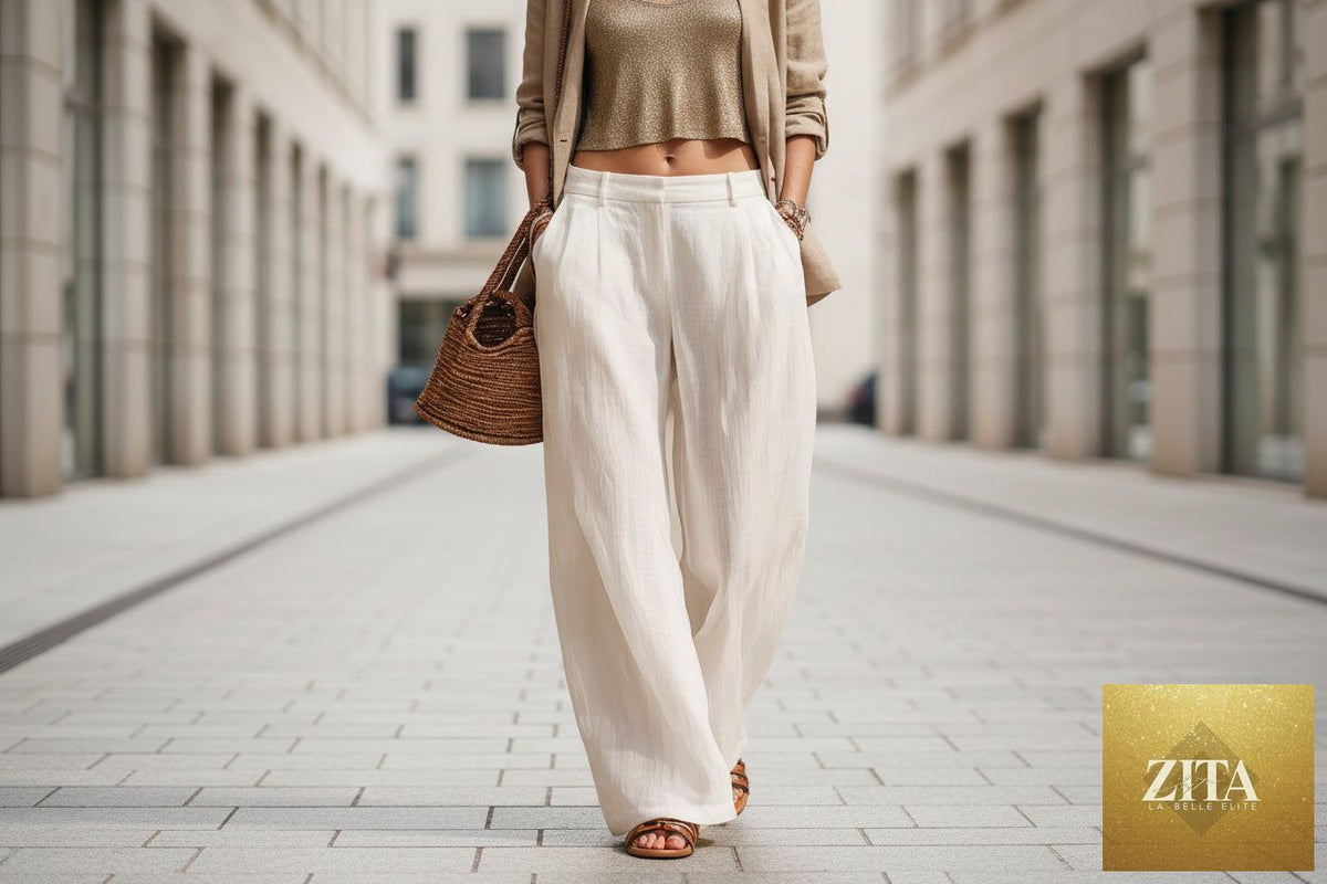 Women's casual sleeveless cardigan, front-button top, and long pants set by Zita La Belle Elite, stylish and comfortable outfit.