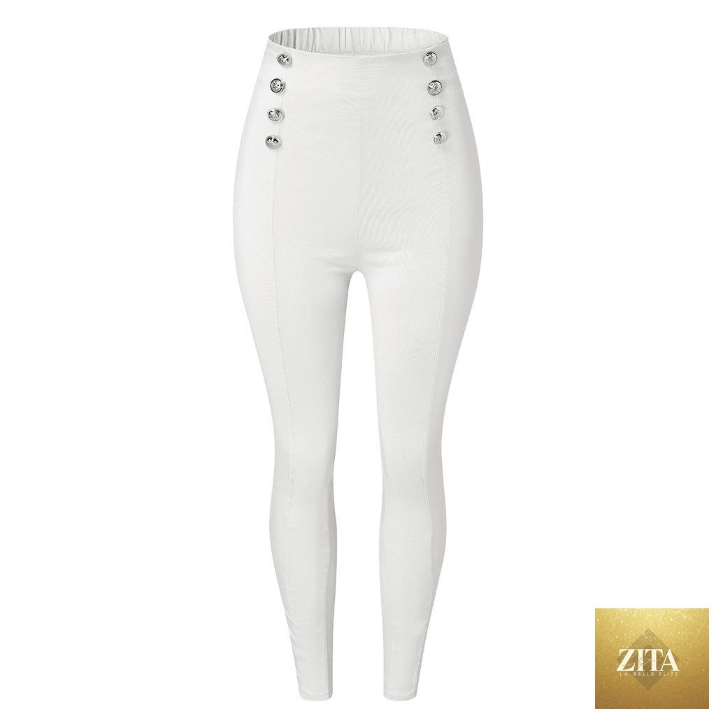 Women's high-waisted casual pants with European and American patchwork, featuring stylish stitching and relaxed fit.
