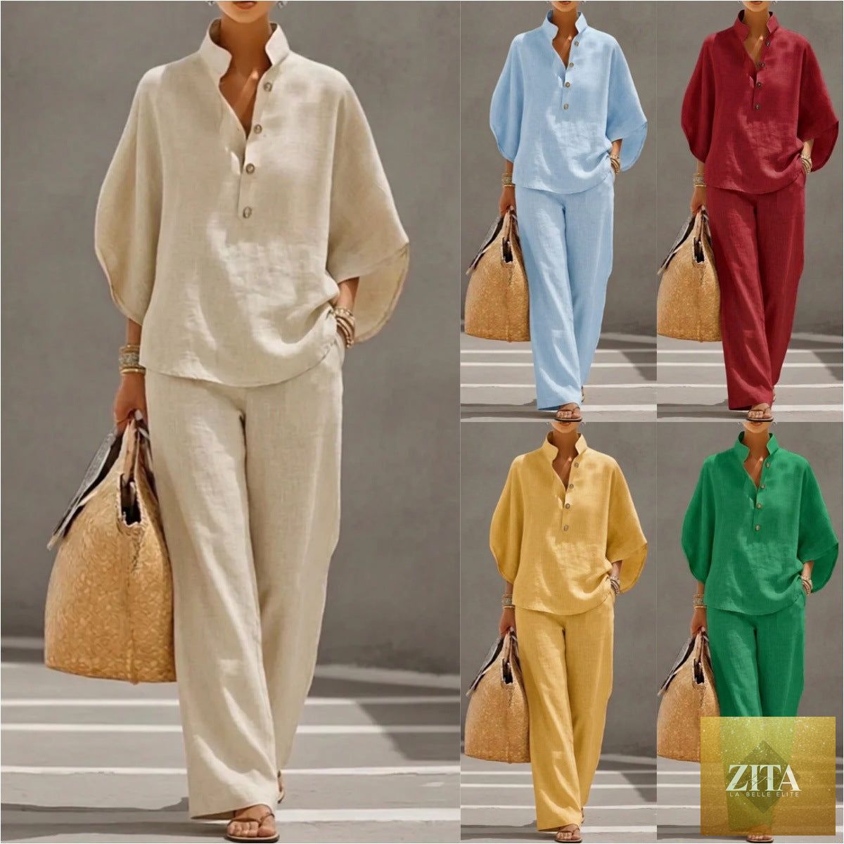 Zita La Belle Elite women's casual shirt and full-length pants set in soft fabric, stylish and comfortable for everyday wear.