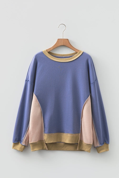 Colorblock Waffle Patchwork Oversize Sweatshirt Byzantium Bay