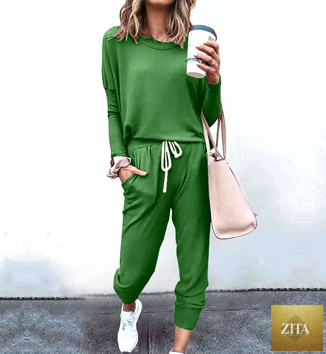 Zita La Belle Elite women's long sleeve T-shirt and pencil pants set with striped and solid patterns, loose fit, casual style.