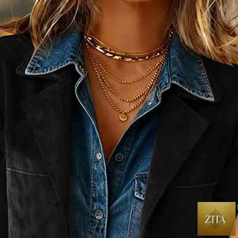 Plus size women's solid color blazer jacket by FitiqueFit displayed on a hanger, showcasing a tailored fit and classic design.
