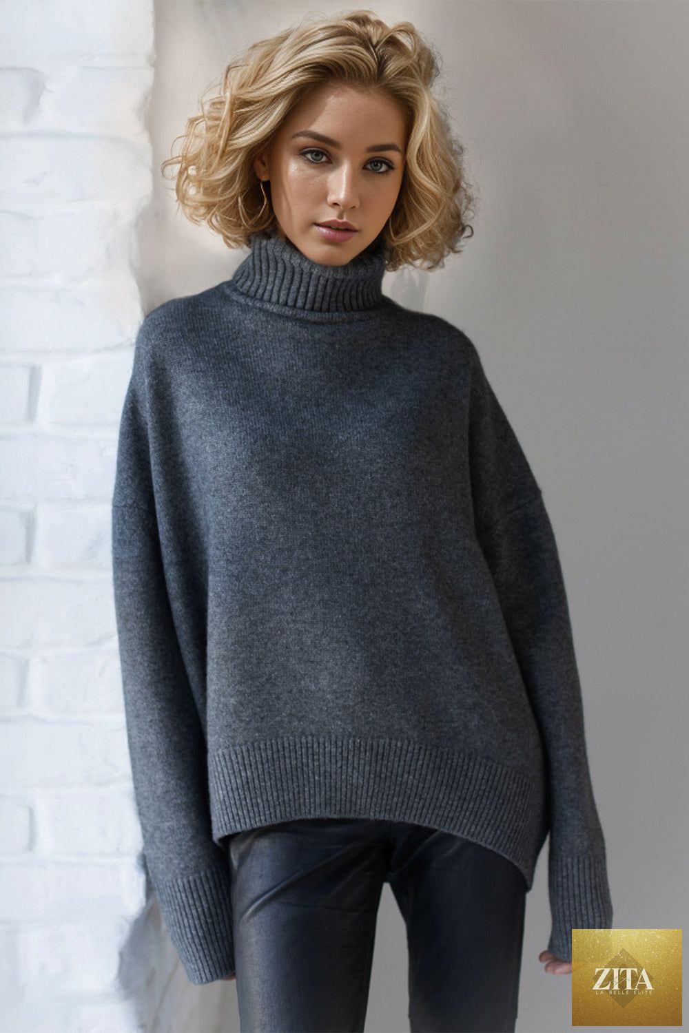 ShopBasicbae basic beige turtleneck sweater with dropped shoulder long sleeves, soft knit and relaxed fit.