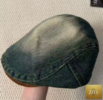 Zita La Belle Elite double-brim turned-up denim beret made of breathable cotton, stylish hat for women with a fashionable design.