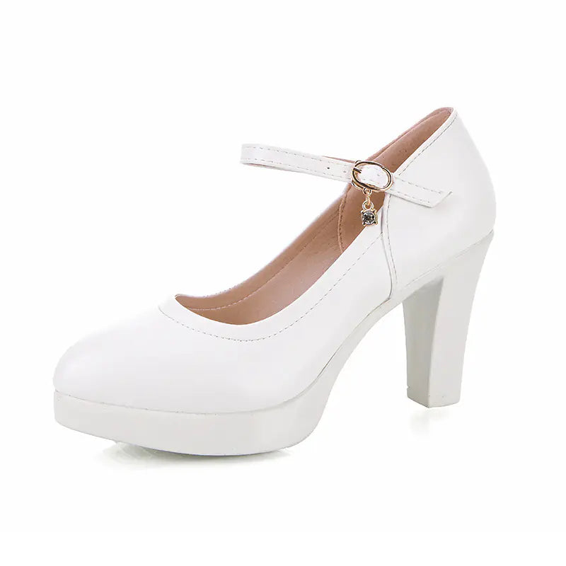 Pointed toe chunky heels for women in black, stylish women's shoes by Trendy Attic Store01, on a white background.