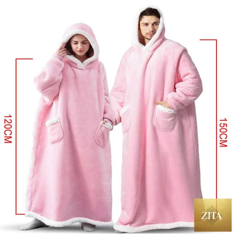 Mandotos winter TV hoodie blanket for women and men, oversized warm pullover with pockets, perfect for cozy home wear.