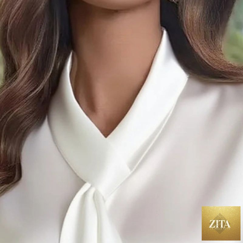 Lightweight women's casual blouse with ribbon detail, business casual shirt by FitiqueFit, featuring a comfortable fit and elegant design.