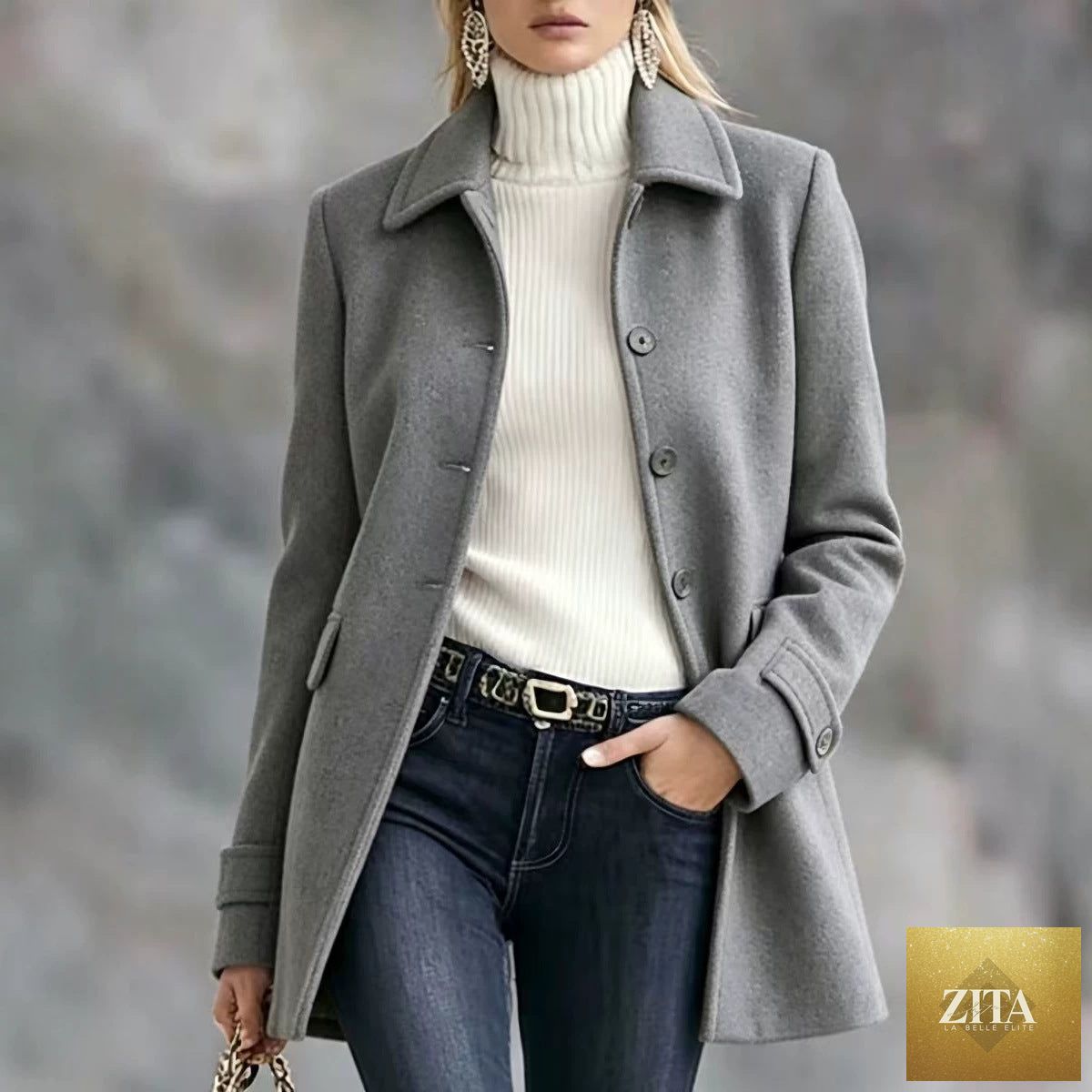 Mid-Length Lapel Wool-Blend Coat
