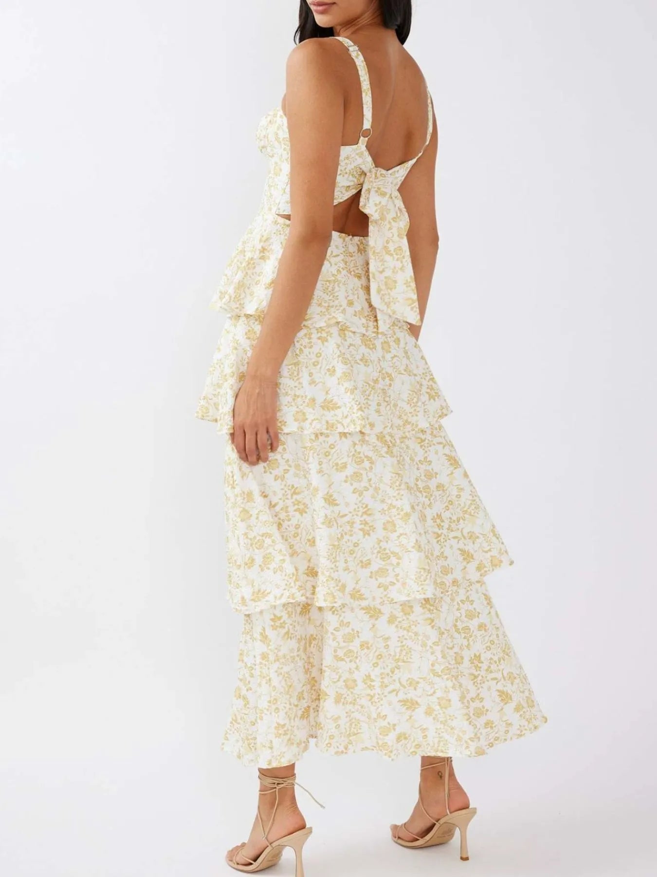 Floral layered ruffle maxi dress from Shopiebay featuring a flowing silhouette and vibrant floral print.