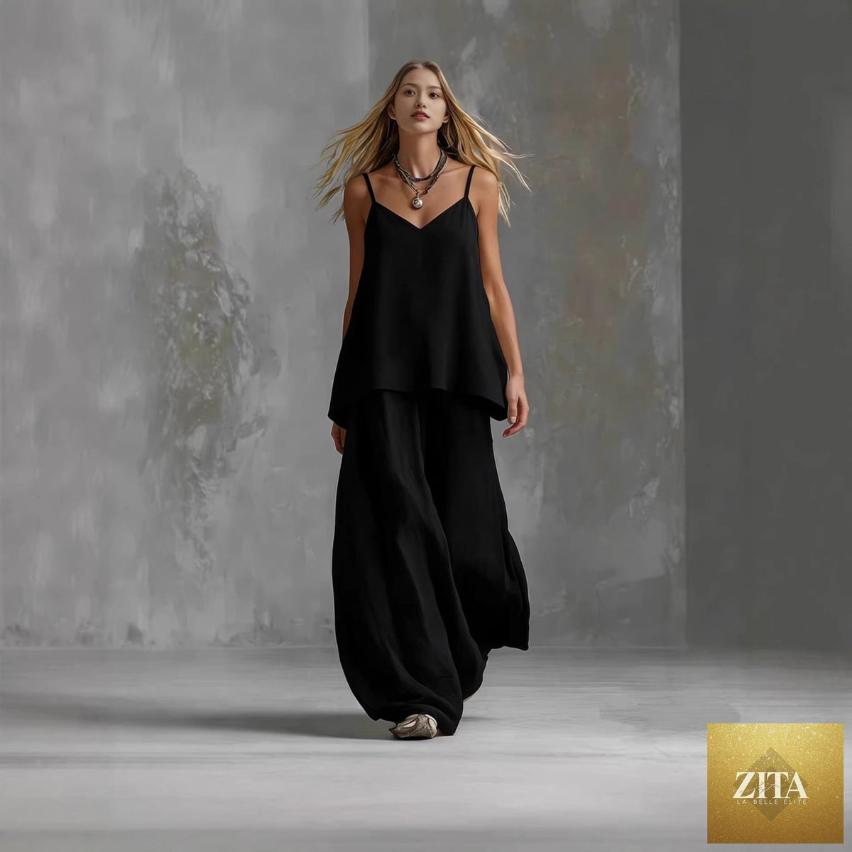 Women's sleeveless off-shoulder pantsuit set by FitiqueFit, featuring a stylish casual 2-piece elegant pantsuit with tailored fit.