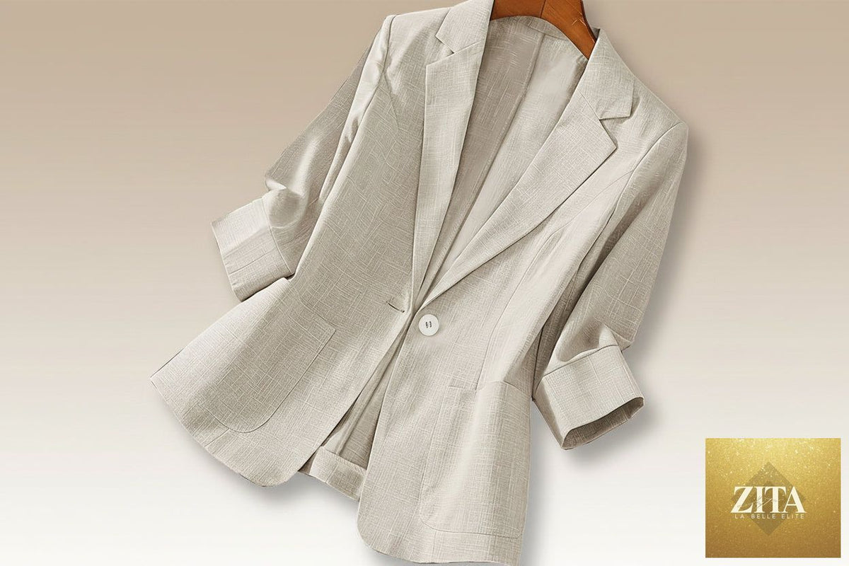 Women's casual blazer with three-quarter sleeves and single-button front by Zita La Belle Elite, stylish coat for everyday wear