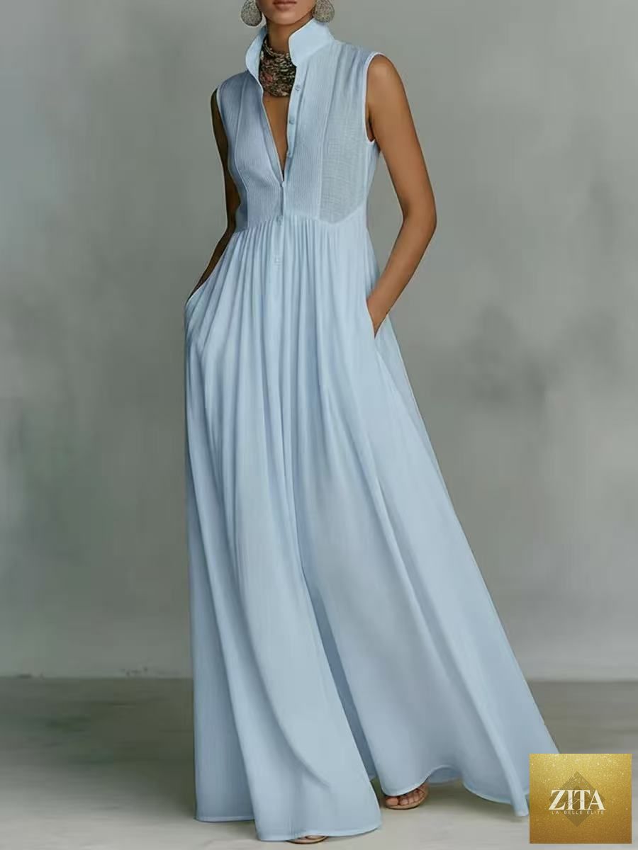 Women's French-style high-waist midi dress with ribbon tie, casualwear by FitiqueFit, featuring a flattering silhouette and elegant design.