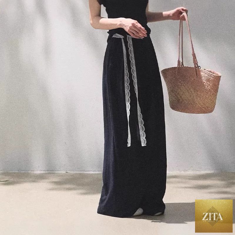 Linen off-shoulder asymmetric casual set by Zita La Belle Elite in two colors, featuring relaxed fit and stylish design.