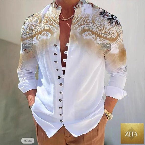 Mandotos men's fashion 3D printed shirt top featuring vibrant geometric patterns and a modern fit.