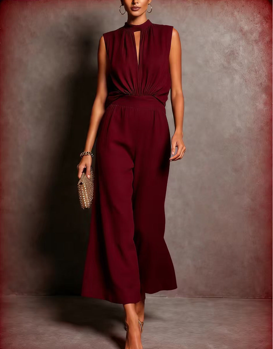Women's Elegant Sleeveless Tank Top & Pants Set – Asymmetric Retro 2-Piece