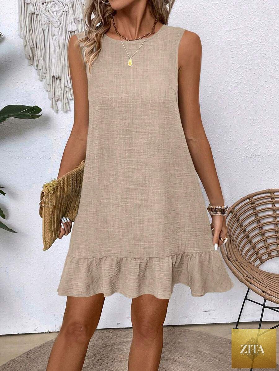 Women's ruffle lace-up mini dress by FitiqueFit with short sleeves, loose fit, and beach-ready style in soft fabric.