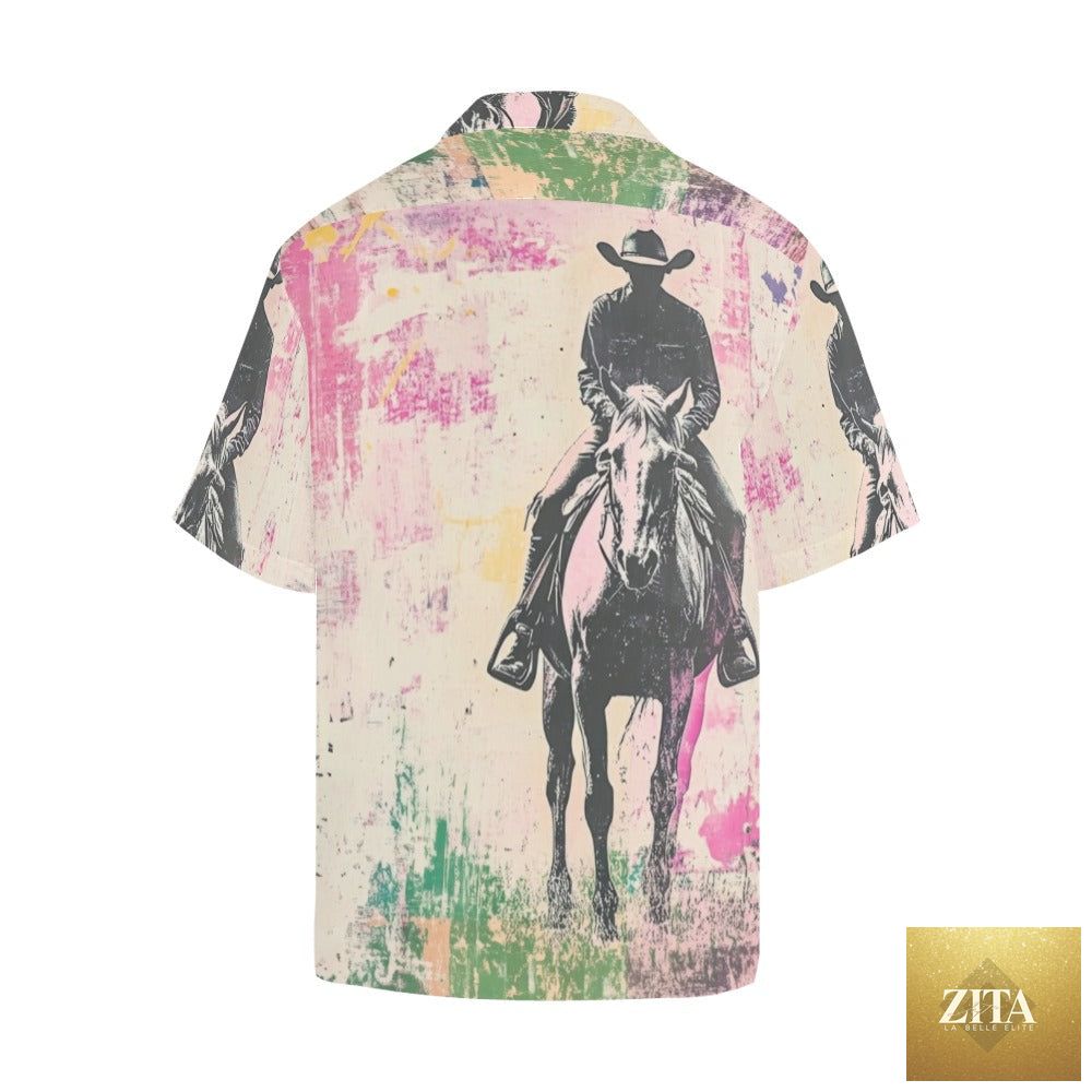 Men's Retro Pop Western Trail Ride T-Shirt by Baha Ranch Western Wear featuring vintage western design and vibrant colors.