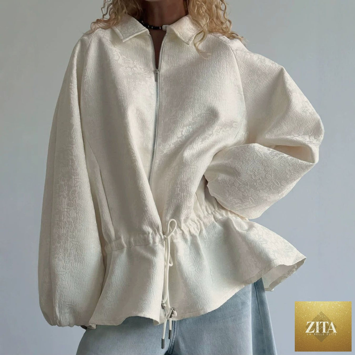 FitiqueFit long sleeve zip-up cropped jacket with turn-down collar, stylish coat for casual wear