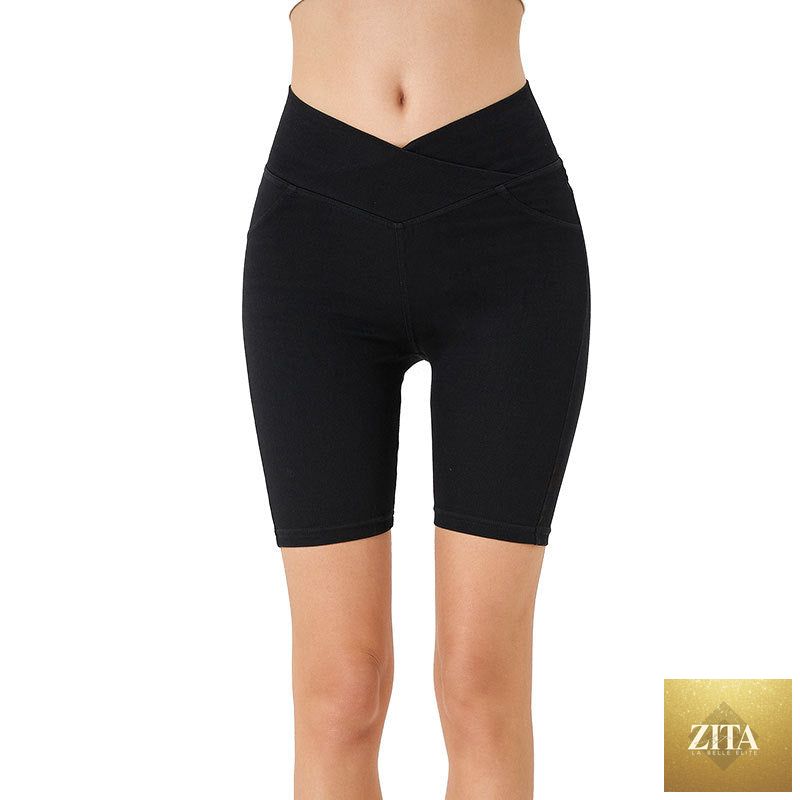 FitiqueFit high-waist stretchy denim shorts with pockets, slim fit casual fitness shorts for a comfortable, stylish look.