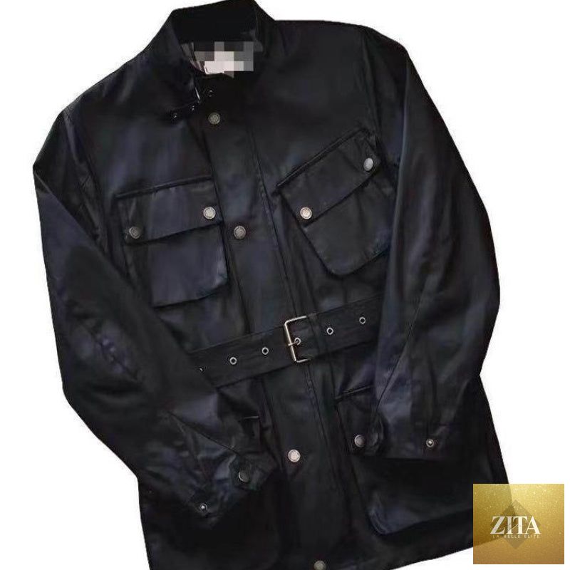 Retro oil wax jacket and trench coat for men, waterproof biker-style jacket with a classic design and rugged outdoor look.