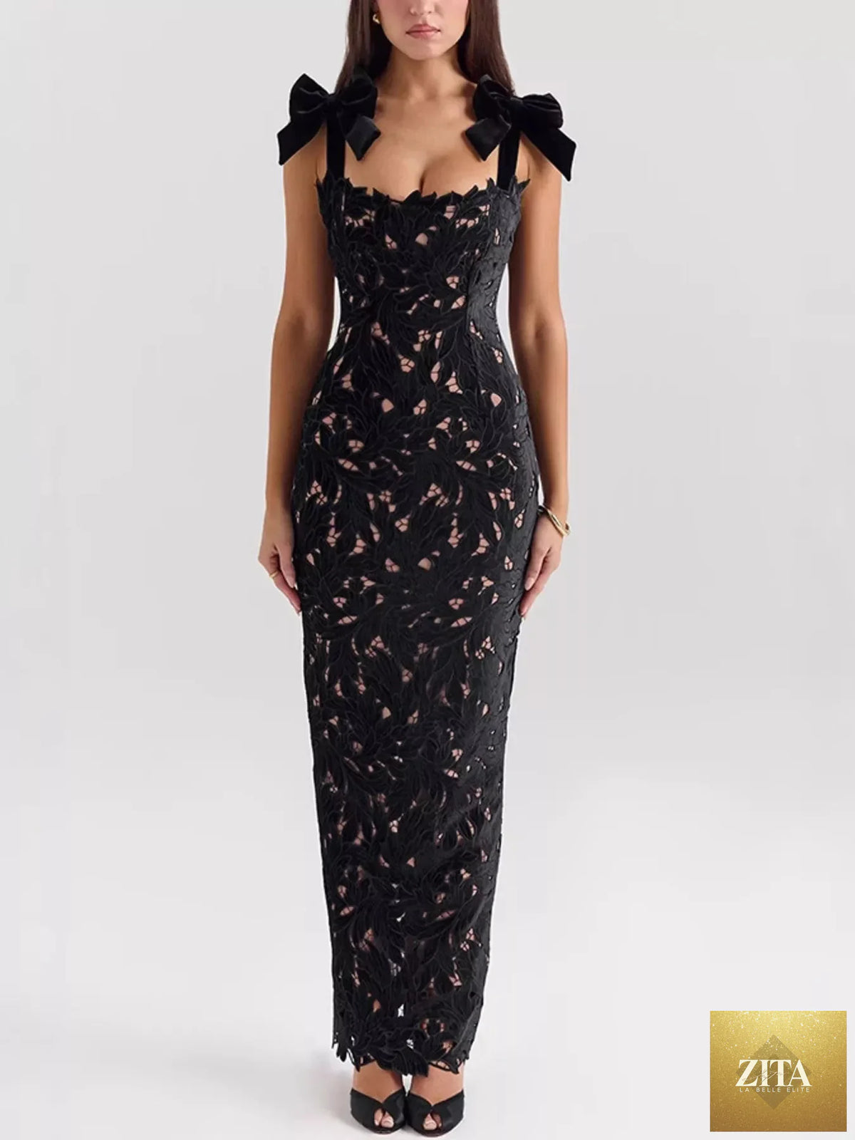 Shopiebay slit tie shoulder maxi dress featuring a flowing design, V-neckline, and stylish slit detail for a elegant summer look.