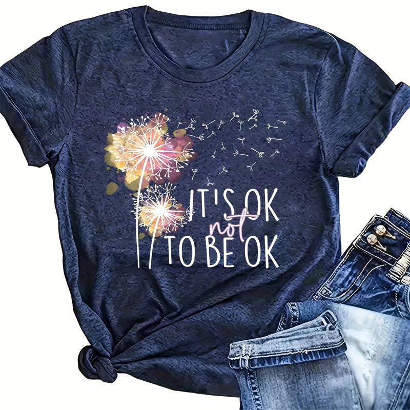 Women's Round Neck Short Sleeve T-Shirt, Summer Casual Tee