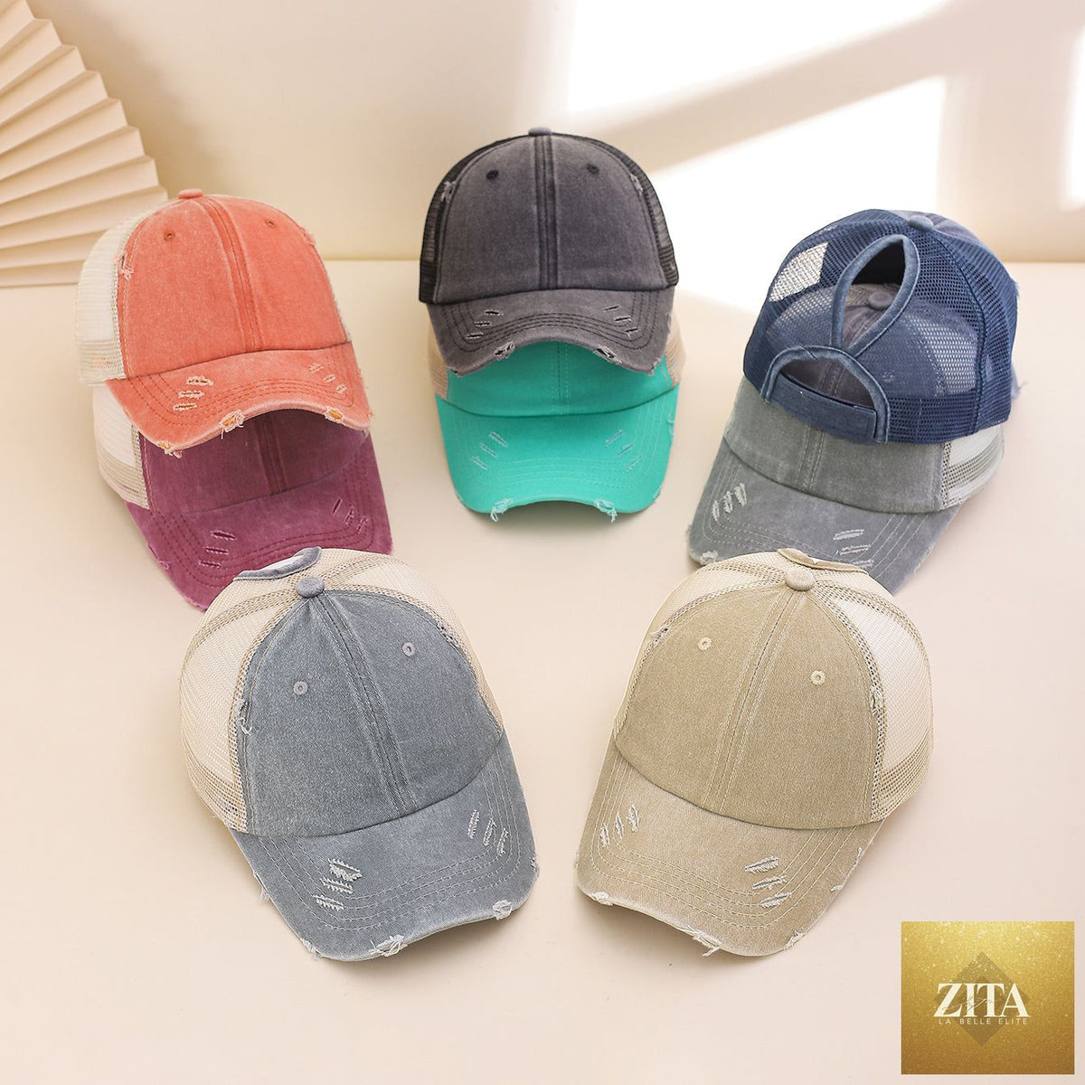 Distressed washed mesh baseball cap with frayed edges, unisex outdoor and daily wear hat by FitiqueFit.
