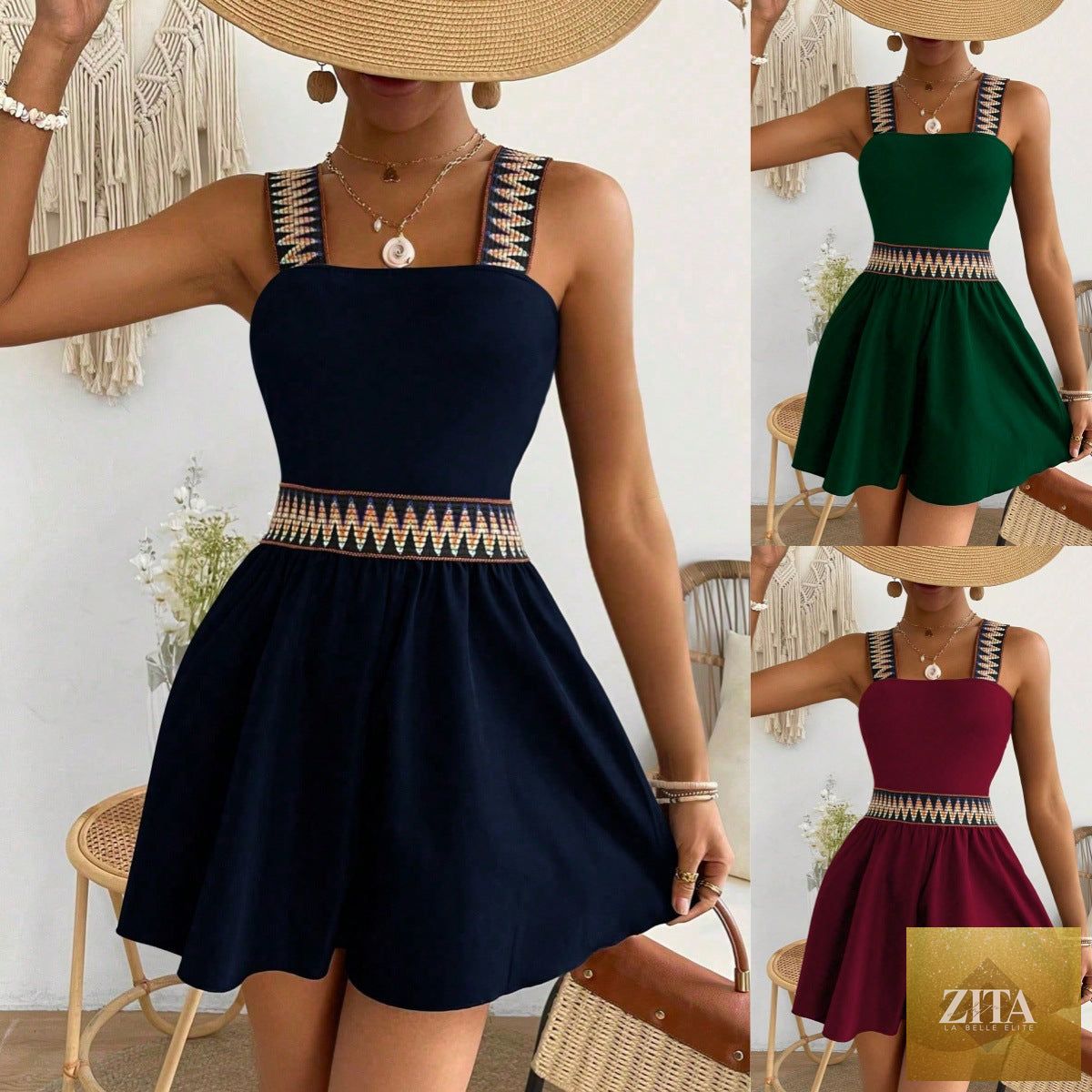 Women's sleeveless wide-leg jumpsuit with cinched waist by Zita La Belle Elite, perfect for resort-style casualwear.