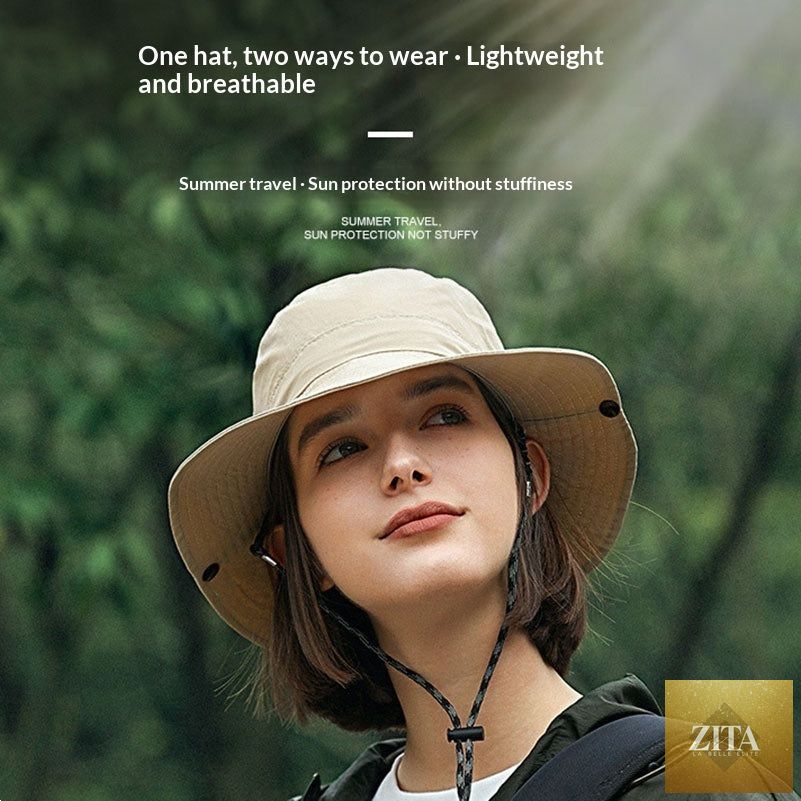 Wide-brim UV protection nylon sun hat by Zita La Belle Elite, breathable outdoor hat for women and men, shown in natural outdoor setting.