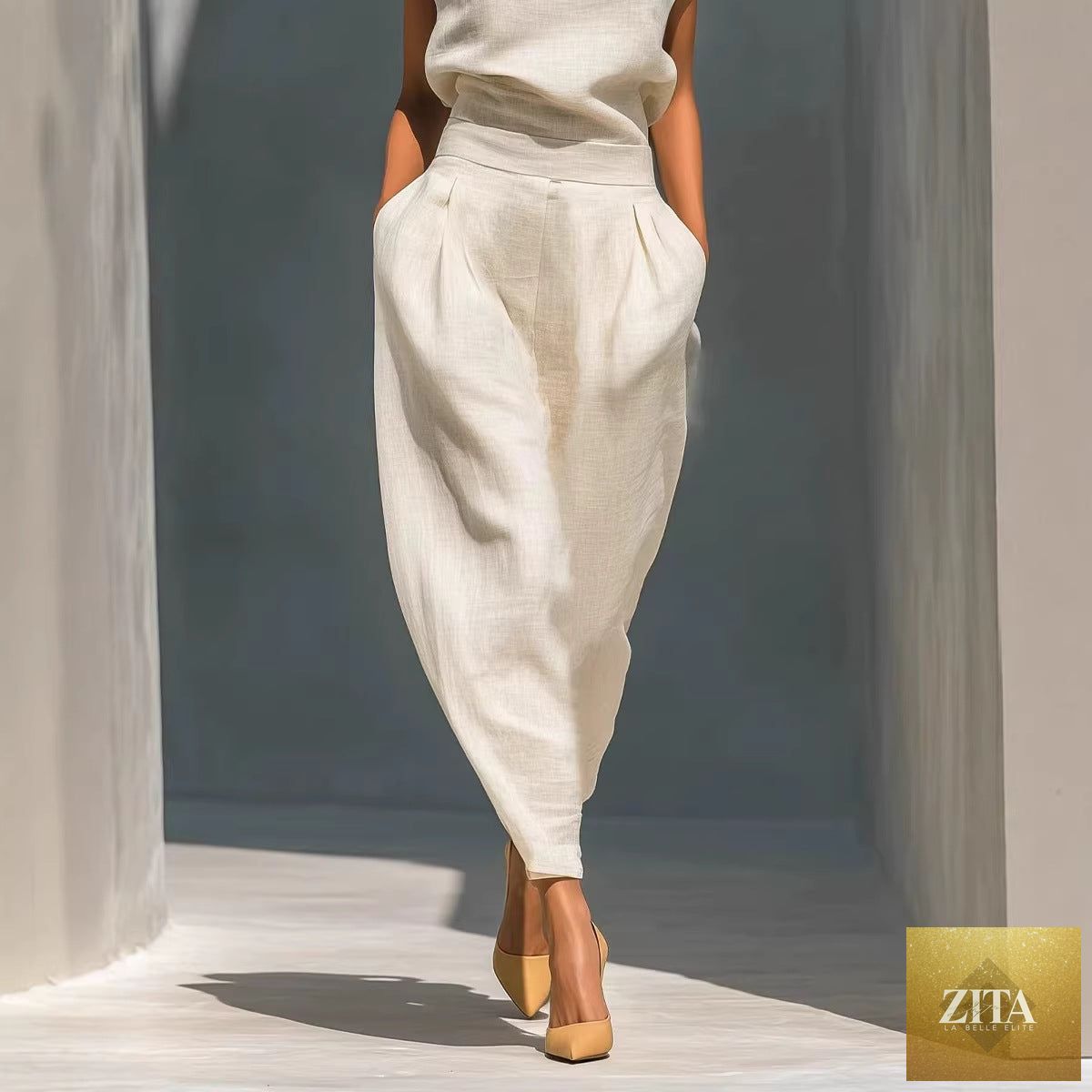 Zita La Belle Elite women's Chinese-style satin short-sleeve top and pants casualwear set, sleek and elegant for everyday wear.