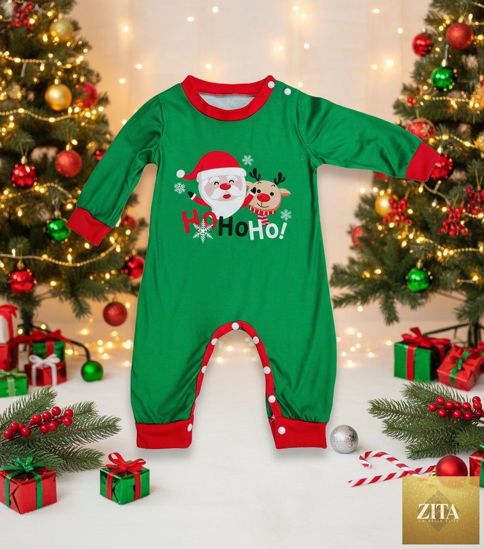 Family matching Christmas pajamas featuring Santa Claus print from FitiqueFit, perfect for holiday sleepwear and festive family photos.