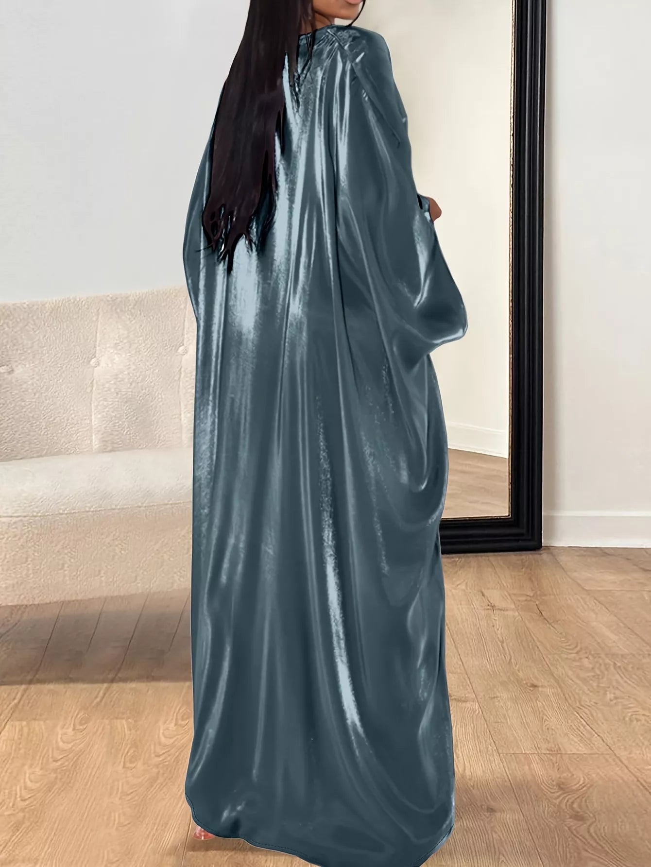 Round neck kimono sleeve maxi dress from Shopiebay featuring flowing fabric and a relaxed fit, perfect for casual or dressy occasions.