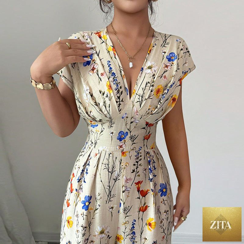Autumn Short-sleeved Waist-cinching Wide-leg Pants