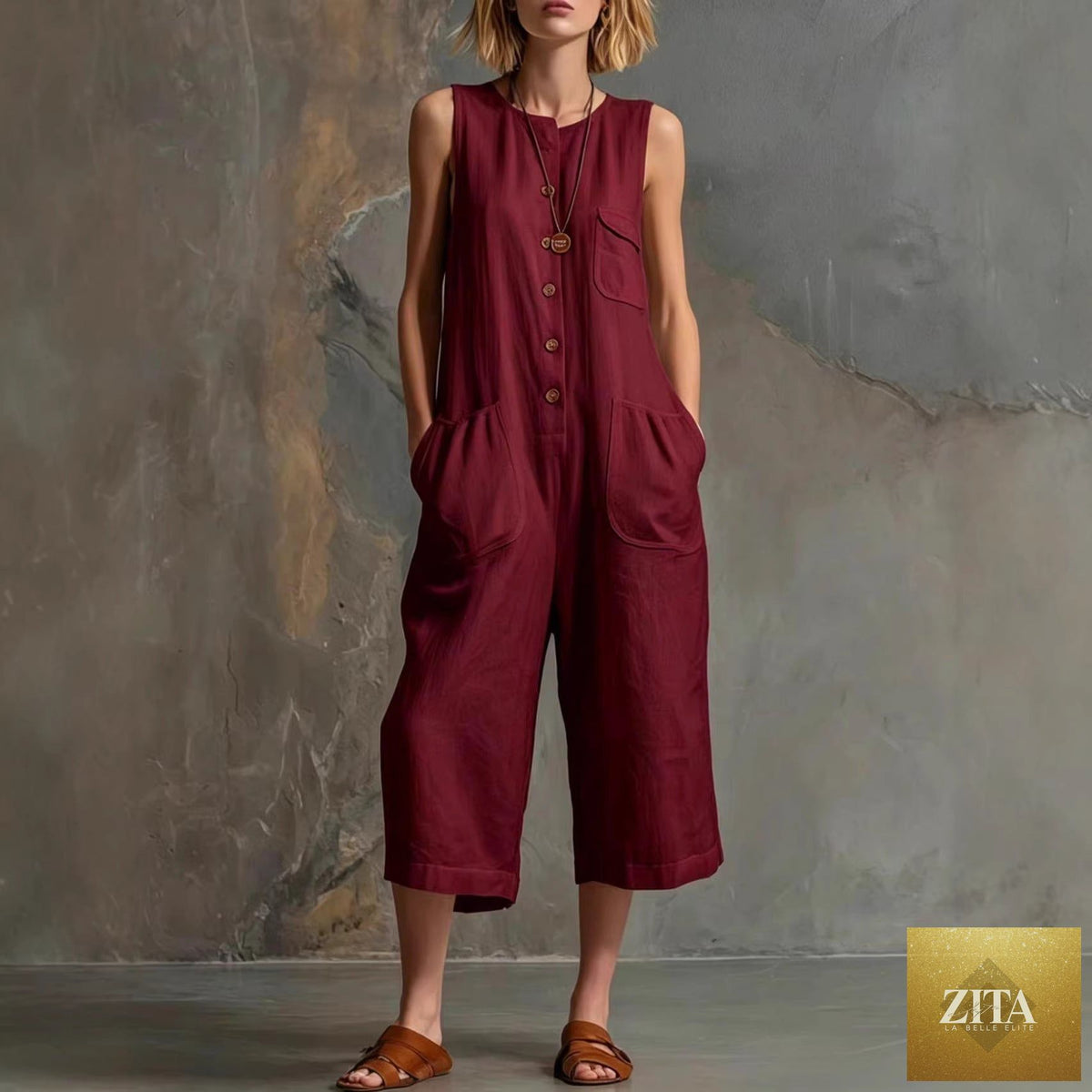 Zita La Belle Elite women's retro sleeveless wide-leg cropped jumpsuit, casualwear, in a stylish vintage design.