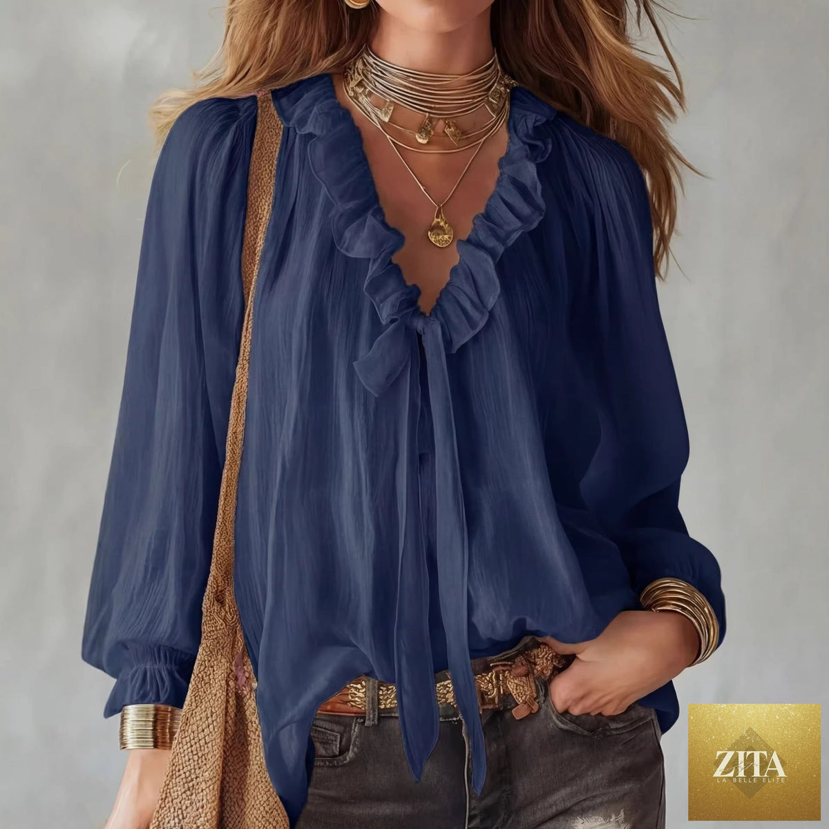 Zita La Belle Elite V-neck loose-fit casual shirt top in eight colors, no-iron fabric, ideal for comfortable everyday wear.