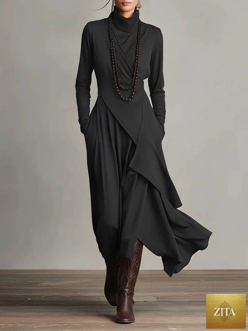 Women's Zita La Belle Elite cross-wrap high-neck long-sleeve maxi dress, casualwear, shown in a flattering fit and elegant design.